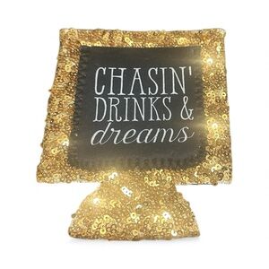 Chasin’ Drinks & Dreams Gold Sequin Can Cooler
